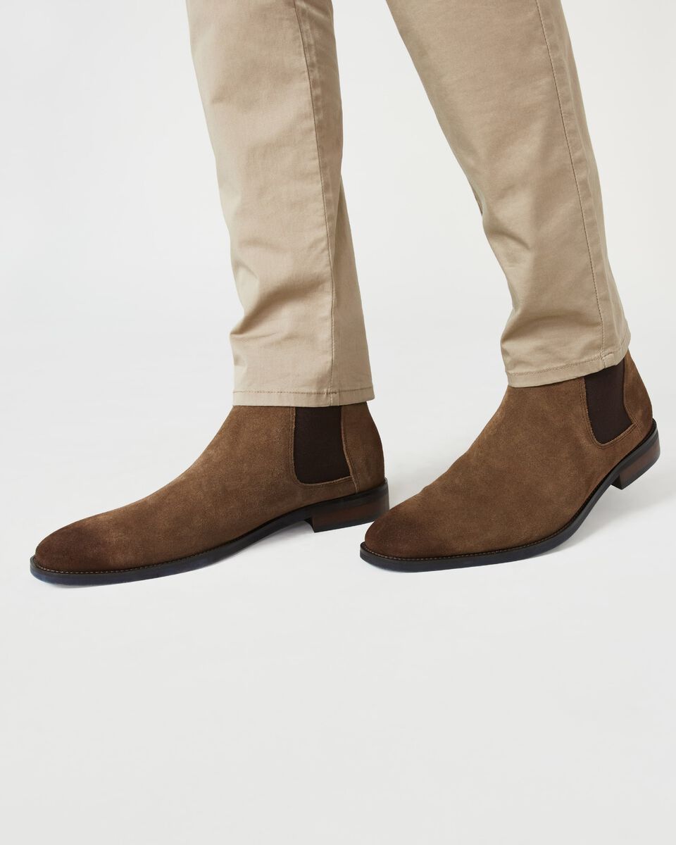 Mens Dark Taupe Suede Chelsea Boot